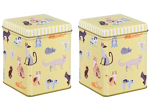 tea4chill 2 Stk Teedosen für losen Tee 100g, Gewürzdosen Cats, Metall, eckig mit Scharnierdeckel, vintage Design, 75 x 75 x 95mm (LxBxH) von tea4chill