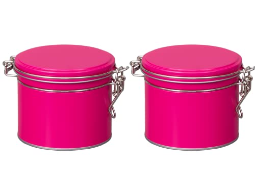 tea4chill 2 Stk Teedosen für losen Tee 150g, Gewürzdosen Aroma, Metall, rund mit Bügelverschluss, fuchsia pink, 105 x 90mm (ØxH) von tea4chill
