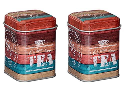 tea4chill 2 Stk Teedosen für losen Tee 25g, Gewürzdosen, Vintage Tea, Metall, eckig mit Stülpdeckel, 44 x 44 x 64mm (LxBxH) von tea4chill