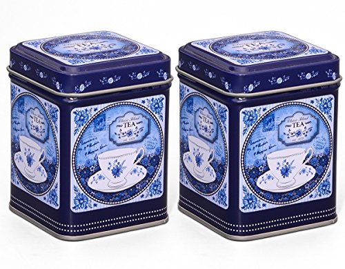 tea4chill 2 Stk Teedosen für losen Tee 50g, Gewürzdosen, Classic Blend, Metall, eckig mit Stülpdeckel, 60 x 60 x 80mm (LxBxH) von tea4chill