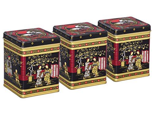 tea4chill 3 Stk Teedosen für losen Tee 100g, Gewürzdosen, Black Japanese, Metall, eckig mit Scharnierdeckel, 75 x 75 x 95mm (LxBxH) von tea4chill