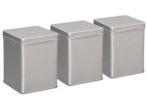tea4chill 3 Stk Teedosen für losen Tee 100g, Gewürzdosen, Silver Classic, Metall, eckig mit Scharnierdeckel, 75 x 75 x 95mm (LxBxH) von tea4chill