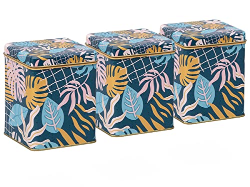 tea4chill 3 STK Teedosen für losen Tee 100g, Gewürzdosen Cranes, Metall, eckig mit Scharnierdeckel, Vintage Design, 75 x 75 x 95mm (LxBxH) von tea4chill