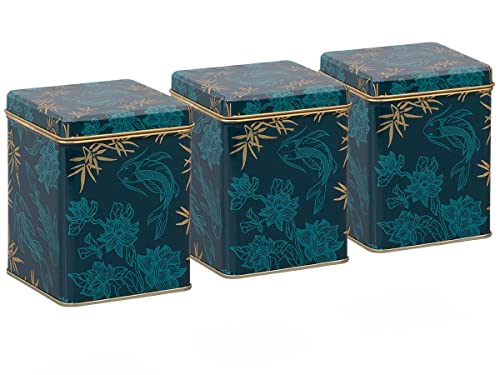 tea4chill 3 STK Teedosen für losen Tee 100g, Gewürzdosen Koi, Metall, eckig mit Scharnierdeckel, Vintage Design, 75 x 75 x 95mm (LxBxH) von tea4chill
