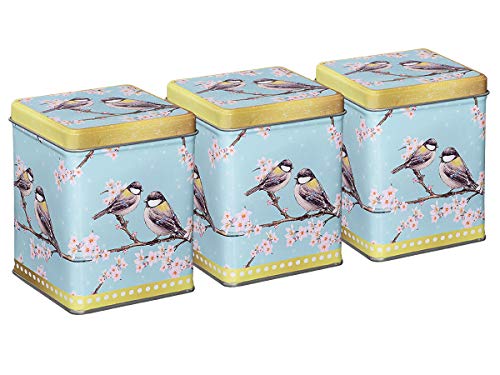 tea4chill 3 Stk Teedosen für losen Tee 100g, Gewürzdosen, Oriental Garden, Metall, eckig mit Scharnierdeckel, 75 x 75 x 95mm (LxBxH) von tea4chill