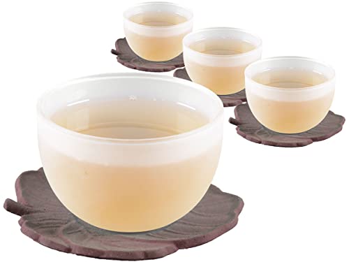 tea4chill 4 x Teetasse Glas mit Untertasse aus Gusseisen in rostrot, 120ml gefrostet. Traditionelles asiatisches Set Teebecher Glas mit Untertasse. Ideal Ergänzung für Gusseisen Teekanne. von tea4chill