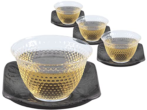 tea4chill 4 x Teetasse Glas mit Untertasse aus Gusseisen in schwarz, 90ml. Traditionelles asiatisches Set Teebecher Glas mit Untertasse. Ideal Ergänzung für Gusseisen Teekanne. von tea4chill