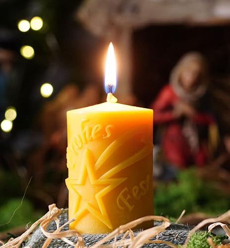 tea4chill Bienenwachskerze aus 100% Bienenwachs, Kerze 5 x 7,5cm Stumpen, frohes Fest, Geschenk für Weihnachten, lange Brenndauer, Adventkranz Kerze, Stabkerze, handgefertigt tea4chill Bienenwachskerze aus 100% Bienenwachs, Kerze 5 x 7,5cm Stumpen, frohes Fest, Geschenk für Weihnachten, lange Brenndauer, Adventkranz Kerze, Stabkerze, handgefertigt von tea4chill