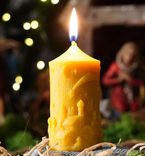tea4chill Bienenwachskerze aus 100% Bienenwachs, Landschaft mit Stern, 50x100mm, Stumpen, Honigkerze, Tannenbaum, Geschenk für Weihnachten, Adventkranz Kerze, handgefertigt tea4chill Bienenwachskerze aus 100% Bienenwachs, Landschaft mit Stern, 50x100mm, Stumpen, Honigkerze, Tannenbaum, Geschenk für Weihnachten, Adventkranz Kerze, handgefertigt von tea4chill