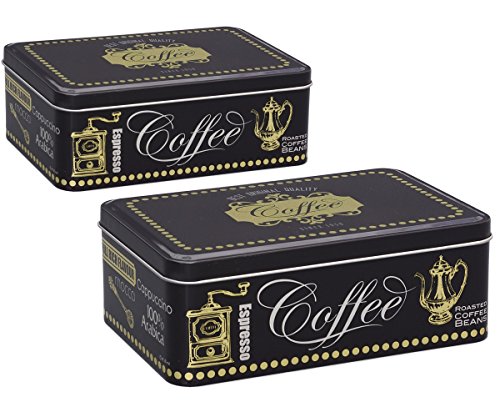 tea4chill Keksdosen Set 2 Stück Black Coffee Gold rechteckig mit Scharnierdeckel 190 x 126 x 70mm (LxBxH) von tea4chill