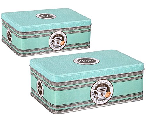 tea4chill Keksdosen Set 2 Stück Coffee Break rechteckig mit Scharnierdeckel und eleganten Prägungen 190 x 126 x 70mm (LxBxH) von tea4chill