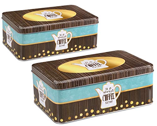 tea4chill Keksdosen Set 2 Stück Coffee Time rechteckig mit Scharnierdeckel 190 x 126 x 70mm (LxBxH) von tea4chill