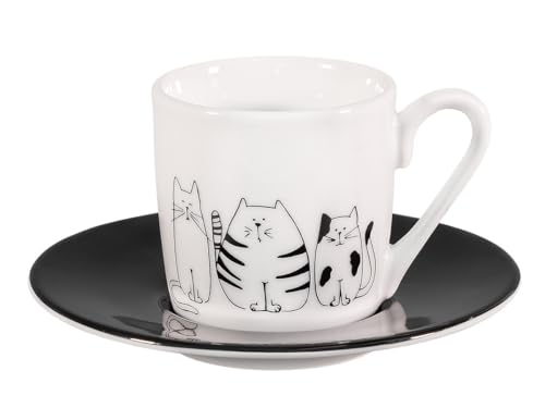 tea4chill Könitz Espresso Tasse Funny Cats. Kaffeetasse 65ml aus Porzellan. Espressotasse modern, schwarz-weiß von tea4chill