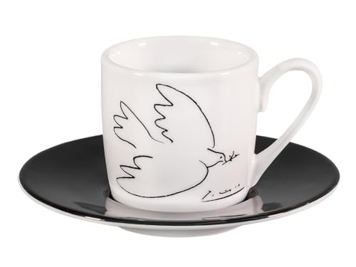 tea4chill Könitz Espresso Tasse Picasso Friedenstaube. Kaffeetasse 65ml aus Porzellan. Espressotasse modern, schwarz-weiß von tea4chill