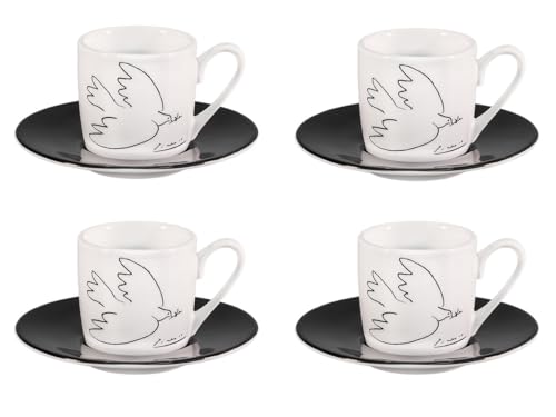 tea4chill Könitz Espresso Tassen Set Picasso Friedenstaube. 4 Kaffeetassen 65ml aus Porzellan. Espressotassen modern, schwarz-weiß tea4chill Könitz Espresso Tassen Set Picasso Friedenstaube. 4 Kaffeetassen 65ml aus Porzellan. Espressotassen modern, schwarz-weiß von tea4chill