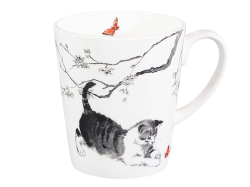 tea4chill Könitz Kaffeetasse Katze mit Schmetterling. Teetasse 500ml Fine Bone China Porzellan. Design modern, lustig von tea4chill