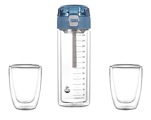 Matcha-Shaker MATCHA2go: Teeflasche to go aus Glas für die schnelle Matcha Tee Zubereitung ohne Besen. Thermoflasche für Outdoor inkl. 2 Teegläser. von tea4chill
