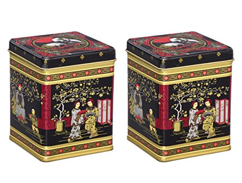 tea4chill 2 Stk Teedosen für losen Tee 100g, Gewürzdosen, Black Japanese, Metall, eckig mit Scharnierdeckel, 75 x 75 x 95mm (LxBxH) von tea4chill