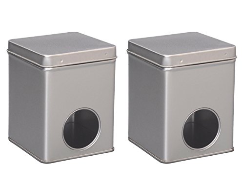 tea4chill 2 Stk Teedosen für losen Tee 100g, Gewürzdosen, Silver Window, Metall, eckig mit Scharnierdeckel und Sichtfenster, 75 x 75 x 95mm (LxBxH) von tea4chill