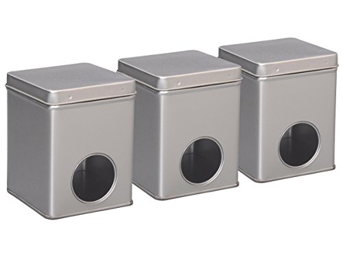 tea4chill 3 Stk Teedosen für losen Tee 100g, Gewürzdosen, Silver Window, Metall, eckig mit Scharnierdeckel und Sichtfenster, 75 x 75 x 95mm (LxBxH) von tea4chill