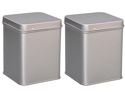 tea4chill 2 Stk Teedosen für losen Tee 200g, Gewürzdosen, Silver Classic, Metall, eckig mit Scharnierdeckel, 88 x 88 x 115mm (LxBxH) von tea4chill