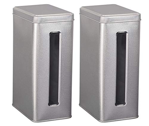tea4chill 2 Stk Teedosen für losen Tee 500g, Gewürzdosen, Silver Window, Metall, eckig mit Stülpdeckel und Sichtfenster, 110 x 73 x 178mm (LxBxH) von tea4chill