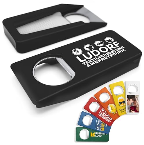 #teamludorf - 10 Stück Geschenkidee: Personalisierter Flaschenöffner in Schwarz – anpassbar mit Bild und Text, in sieben Farben erhältlich, ideal für Biertrinker und besondere Anlässe von #teamludorf