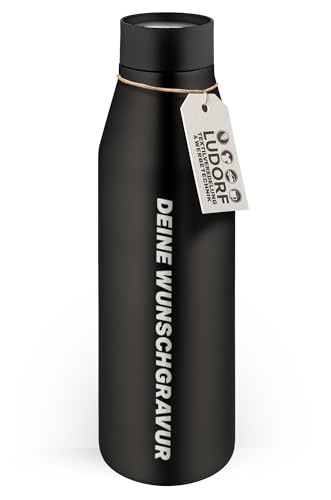 #teamludorf ClickTrip Thermosflasche 600ml Schwarz – Personalisierbare Edelstahl Trinkflasche | Vakuumisoliert, BPA-frei, auslaufsicher | Geschenkidee mit Gravur (SCHWARZ) von #teamludorf