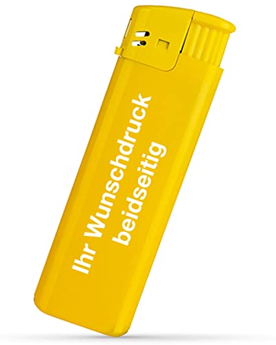 #teamludorf Elektronik Feuerzeug mit Druck beidseitig - 8 Farben - | Logo | Text | Wunschdruck | Nachfüllbar | Werbefeuerzeug | Hochzeit | Partygeschenk | Stammtisch | Logo Druck (gelb,100) von #teamludorf