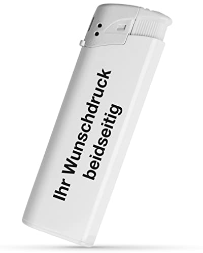 #teamludorf Elektronik Feuerzeug mit Druck beidseitig - 8 Farben - | Logo | Text | Wunschdruck | Nachfüllbar | Werbefeuerzeug | Hochzeit | Partygeschenk | Stammtisch | Logo Druck (weiß,100) von #teamludorf