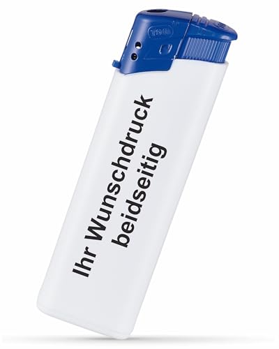 #teamludorf Elektronik-Feuerzeug mit Druck - Beidseitig Bedruckt mit Wunsch-Text & Logo - Nachfüllbar - Werbe-Geschenk (weiß-blau, 100) von #teamludorf