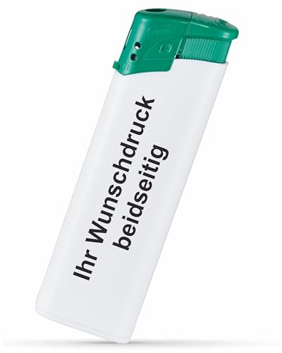 #teamludorf Elektronik-Feuerzeug mit Druck - Beidseitig Bedruckt mit Wunsch-Text & Logo - Nachfüllbar - Werbe-Geschenk (weiß-grün, 100) von #teamludorf