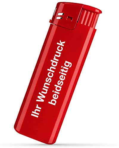 #teamludorf Elektronik Feuerzeug mit Druck beidseitig - 8 Farben - | Logo | Text | Wunschdruck | Nachfüllbar | Werbefeuerzeug | Hochzeit | Partygeschenk | Stammtisch | Logo Druck (rot,50) von #teamludorf