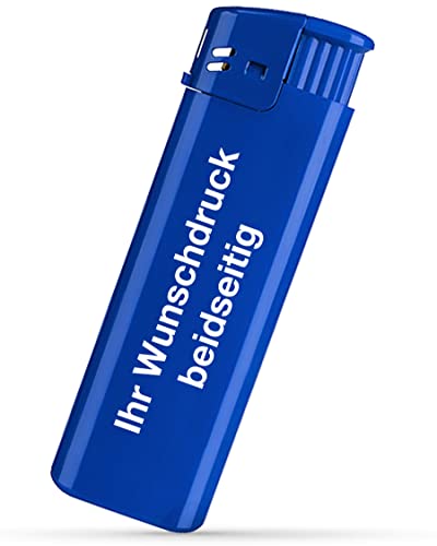 #teamludorf Elektronik Feuerzeug mit Druck beidseitig - 8 Farben - | Logo | Text | Wunschdruck | Nachfüllbar | Werbefeuerzeug | Hochzeit | Partygeschenk | Stammtisch | Logo Druck (blau,100) von #teamludorf