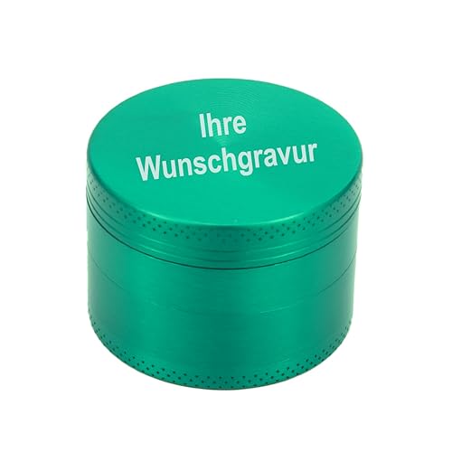 #teamludorf Premium Aluminium Grinder mit individueller Gravur | ∅ 5 cm | 4-teilig | inkl. Pollenschieber | Kräutermühle in 20 verschiedenen Schriftarten personalisierbar (grün) von #teamludorf