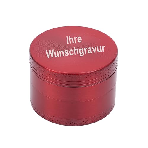 #teamludorf Premium Aluminium Grinder mit individueller Gravur | ∅ 5 cm | 4-teilig | inkl. Pollenschieber | Kräutermühle in 20 verschiedenen Schriftarten personalisierbar (rot) von #teamludorf