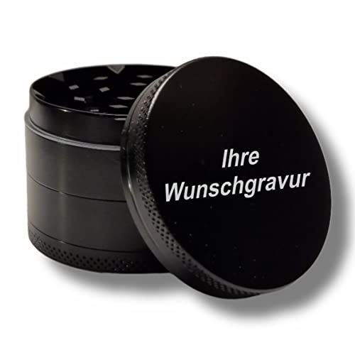 #teamludorf Premium Aluminium Grinder mit individueller Gravur | d 5 cm | 4-teilig | inkl. Pollenschieber | Kräutermühle in 20 verschiedenen Schriftarten personalisierbar (schwarz hoch) von #teamludorf