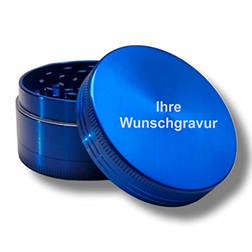 #teamludorf Premium Aluminium Grinder mit individueller Gravur | d 5 cm | 4-teilig | inkl. Pollenschieber | Kräutermühle in 20 verschiedenen Schriftarten personalisierbar (blau) von #teamludorf