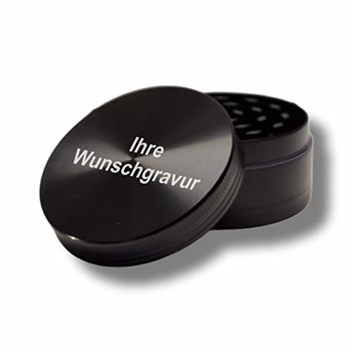 #teamludorf Premium Aluminium Grinder mit individueller Gravur | d 5 cm | 4-teilig | inkl. Pollenschieber | Kräutermühle in 20 verschiedenen Schriftarten personalisierbar (schwarz flach) von #teamludorf