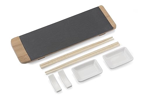 #teamludorf hochwertiges Sushi Set Bambus Schiefer Keramik Essstäbchen Saucen Schalen von #teamludorf