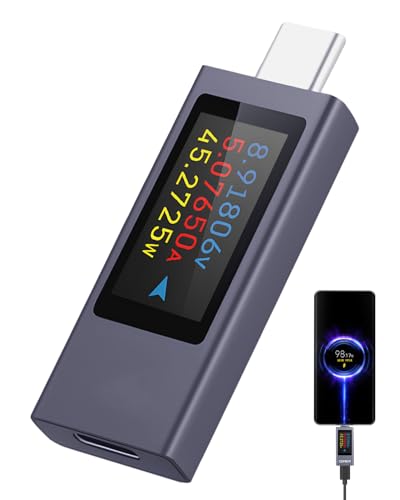 240W USB C Tester Messgerät 4-30V 0-12A Spannungsprüfer Strommessgerät Multimeter USB Power Meter Messung von Spannung Strom Temperatur Kapazität kompatibel PD/QC/SCP/VOOC, Netzteil Ladegerät Detektor von teasteam