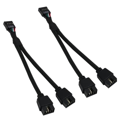 teasteam USB Header Splitter 2 Pack USB 2.0 9Pin Buchse auf Dual 9Pin Stecker Verlängerungskabel Motherboard USB Y Splitter Netzteil Anti-Misplaced Design Nylon Braided for Computer Internal von teasteam