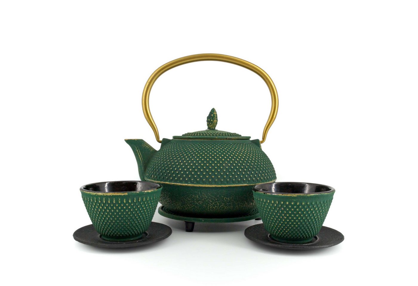teayumi Teekanne ARARE Tetsubin Komplett-Set Gusseisenkanne 1200 ml Grüngold, 1.2 l, (Komplett-Set, 8-teilig), mit herausnehmbaren Edelstahlsieb, mit Henkel von teayumi