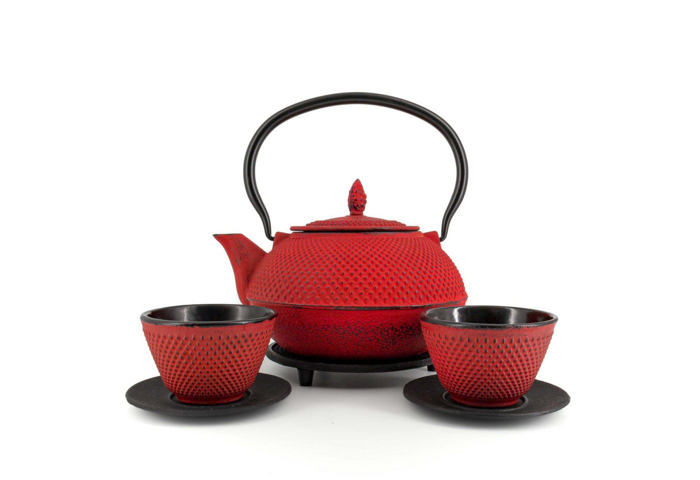 teayumi Teekanne ARARE Tetsubin Komplett-Set Gusseisenkanne 1200 ml Rot, 1.2 l, (Komplett-Set, 8-teilig), mit herausnehmbaren Edelstahlsieb, mit Henkel von teayumi
