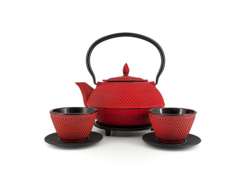 teayumi Teekanne ARARE Tetsubin Komplett-Set Gusseisenkanne 1200 ml Rot, 1.2 l, (Komplett-Set, 8-teilig), mit herausnehmbaren Edelstahlsieb, mit Henkel von teayumi