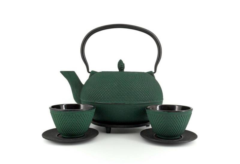 teayumi Teekanne ARARE Tetsubin Komplett-Set Gusseisenkanne 1800 ml Grün, 1.8 l, (Komplett-Set, 8-teilig), mit herausnehmbaren Edelstahlsieb, mit Henkel von teayumi