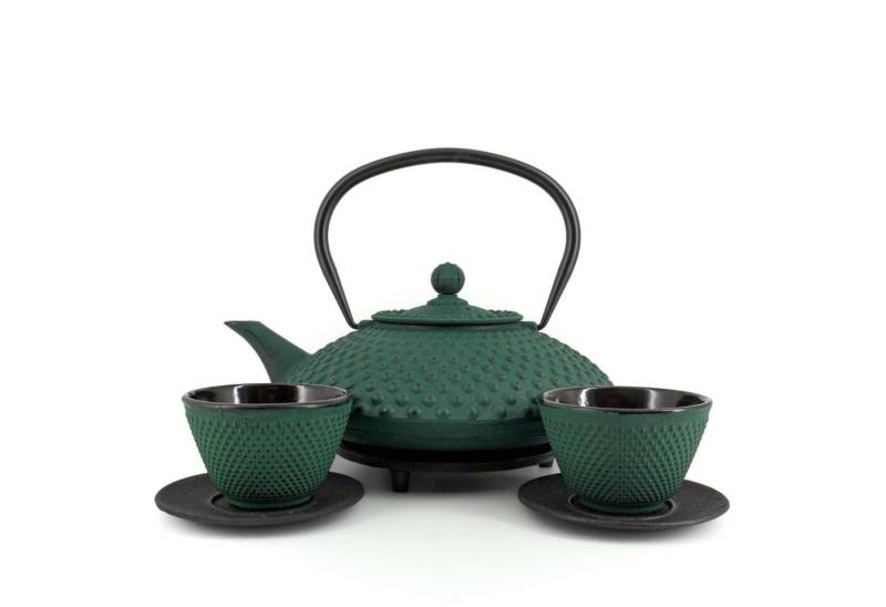 teayumi Teekanne CHIYO Tetsubin Komplett-Set Gusseisenkanne 1200 ml Grün, 1.2 l, (Komplett-Set, 8-teilig), mit herausnehmbaren Edelstahlsieb, mit Henkel von teayumi