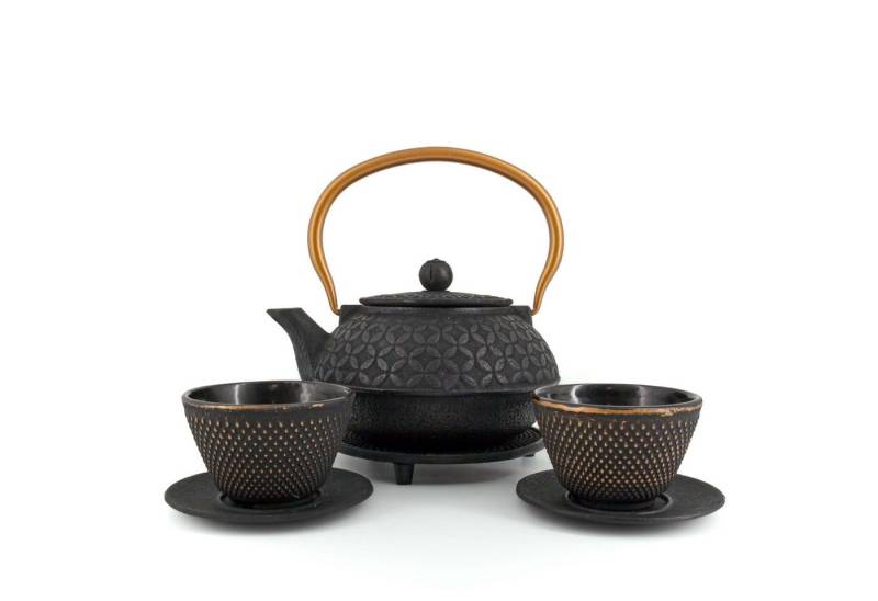 teayumi Teekanne SHINO Tetsubin Komplett-Set Gusseisenkanne 900 ml Schwarzkupfer, 900 l, (Komplett-Set, 8-teilig), mit herausnehmbaren Edelstahlsieb, mit Henkel von teayumi