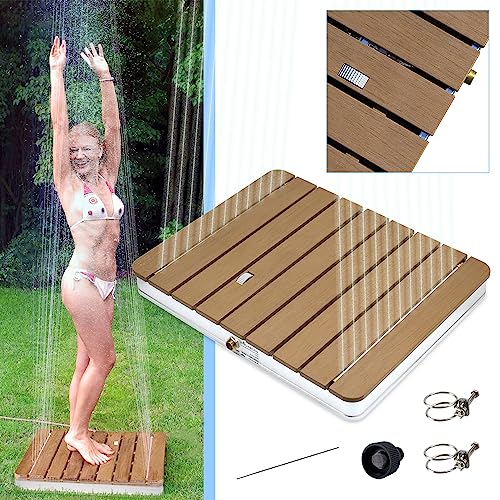 @tec Gartendusche Aussendusche aus WPC, im Holz Look, Mobile Bodendusche Campingdusche, Sauna- & Pool-Dusche mit Bodenplatte für den Garten, Outdoor Shower - eckig 70x55cm von @tec