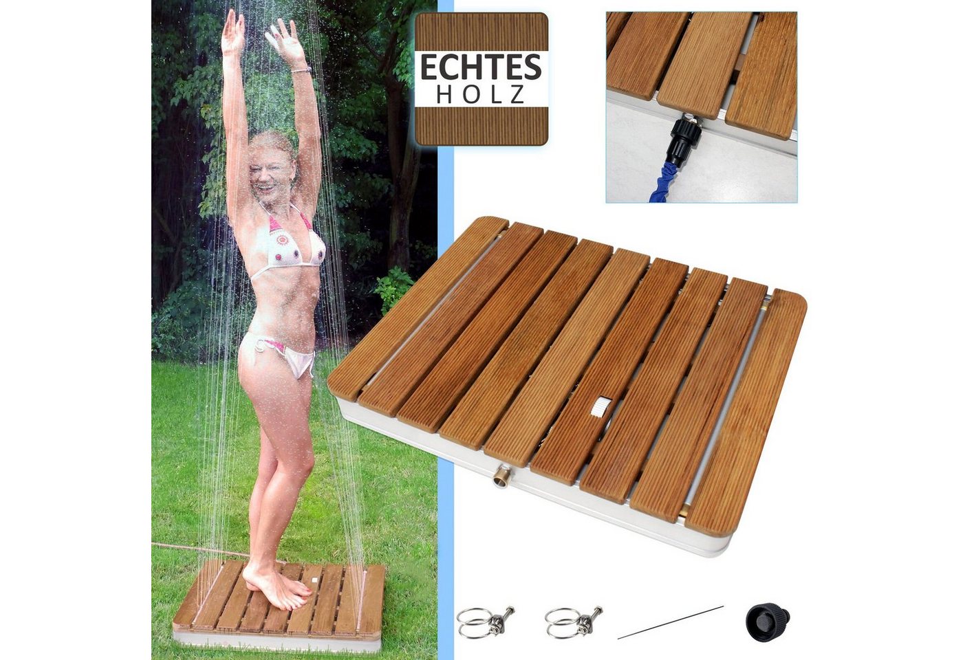 @tec Gartendusche MyGarden Aussendusche aus massivem Teakholz (1 St), Echtes Holz Bodendusche Outdoor Dusche mit Bodenplatte, eckig 70x55cm von @tec